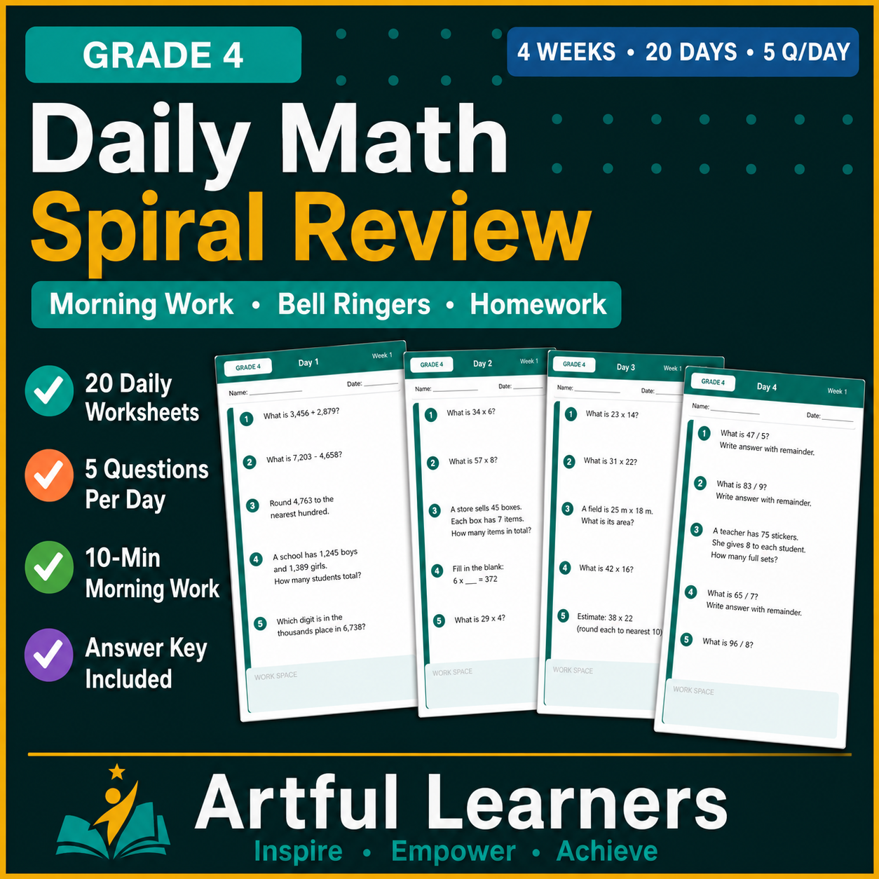 Daily Math Spiral Review Grade 4 thumbnail